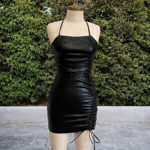NWT Love Tree Faux Leather Black Mini Dress Pinup Goth Whimsy Women's Small New